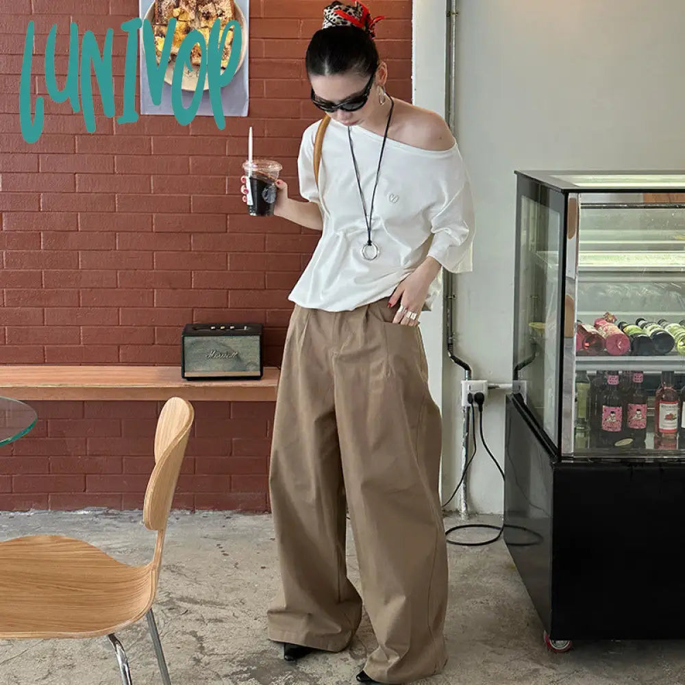 summer outfits inspo Mmfish Fashionable Street Wide-Leg Workwear Straight Casual Pants Pleated Loose Slimming Mop Straight Pants K335