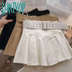 Lunivop Summer Pleated Skirt Women Korean Fashion With Belt Mini Skirts Girl Kawaii High Waist