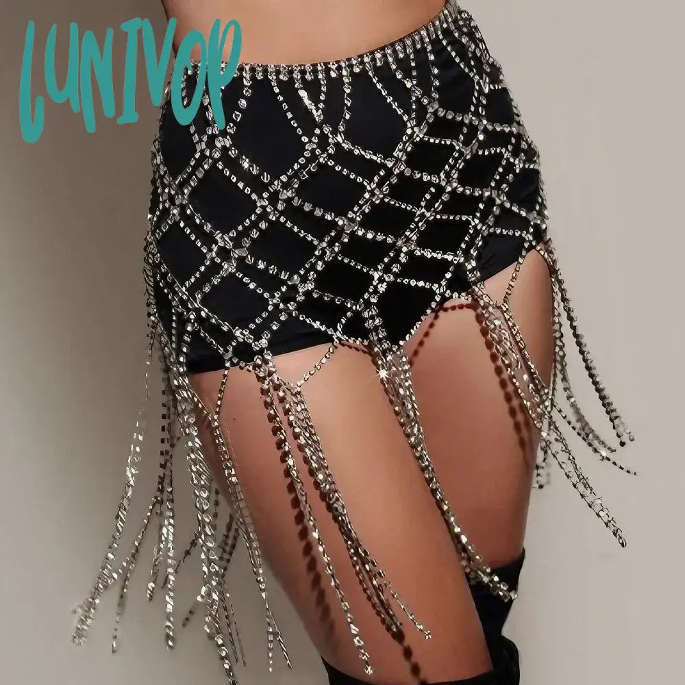 Lunivop Summer Rhinestone Tassel Skirts Bikinis Lingerie Accessories Women Nightclub Clothing Bling