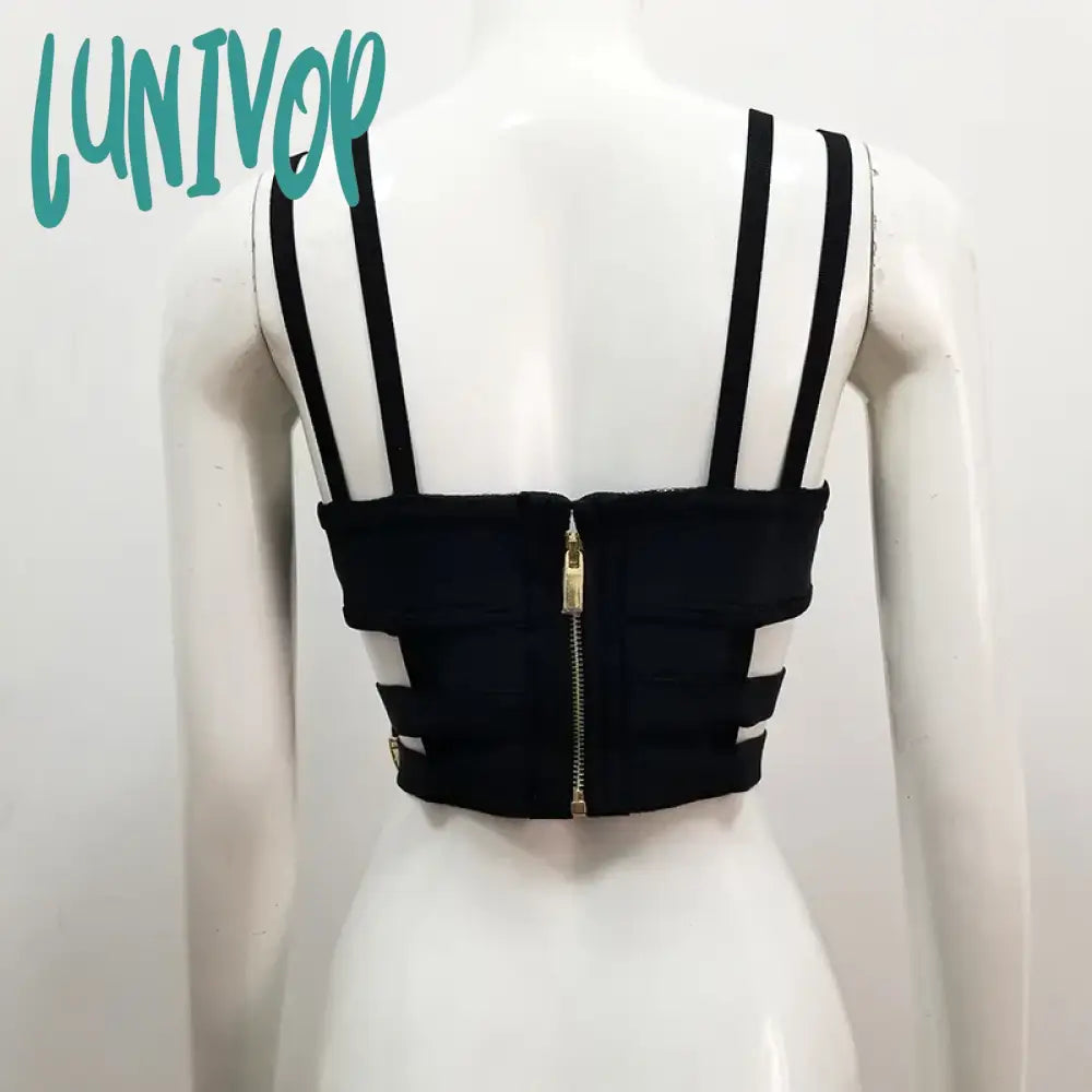 Lunivop Summer Style Sexy Backless Black Hollow Out Sequined Women Bodycon Bandage Crop Top