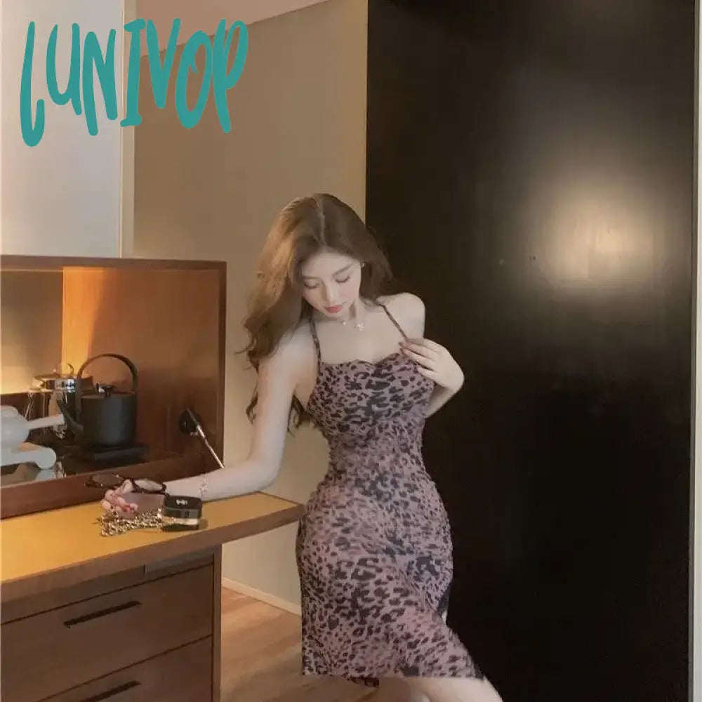 Lunivop Summer Trend Sexy Irregular Lace Dress Women Clothing Fashionable Leopard Sling Thin Ladies