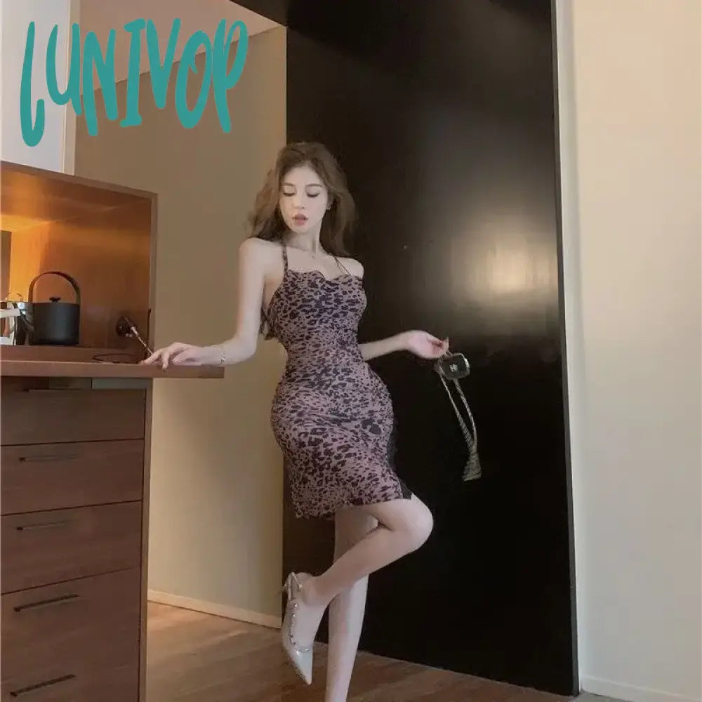 Lunivop Summer Trend Sexy Irregular Lace Dress Women Clothing Fashionable Leopard Sling Thin Ladies