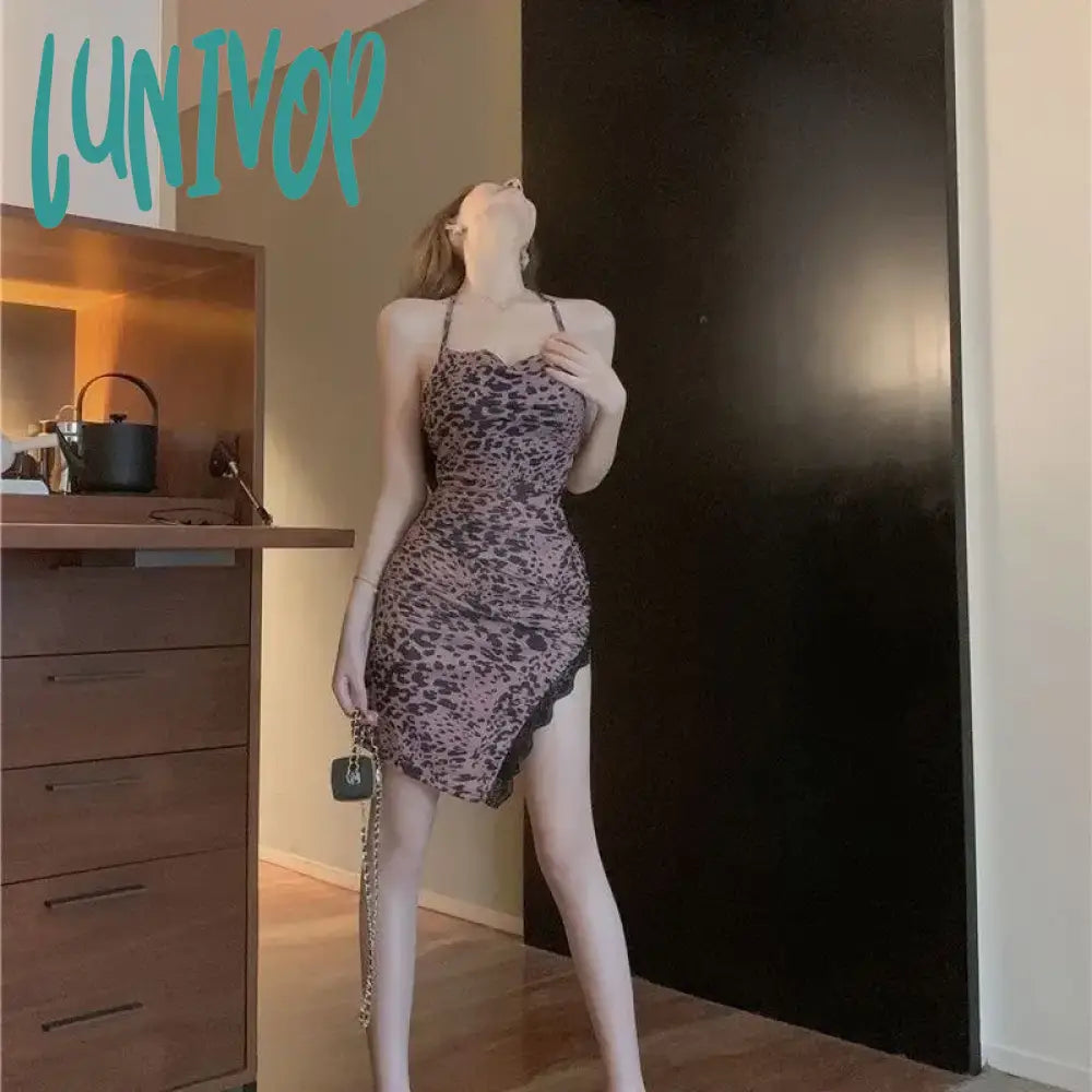 Lunivop Summer Trend Sexy Irregular Lace Dress Women Clothing Fashionable Leopard Sling Thin Ladies