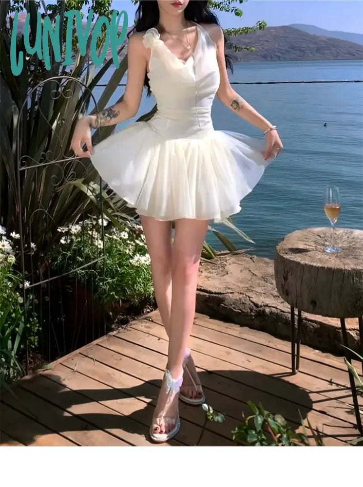 Lunivop Summer Woman Sweet Y2K Mini Dress Hot Girls New Sexy Backless Beach Holiday Party One Piece