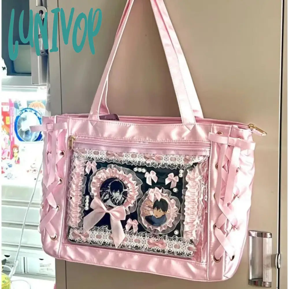 Lunivop Sweet Lolita Pink Ita Bag Women Japanese Transparent Large Capacity Tote Ladies Harajuku