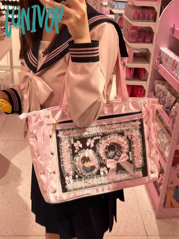 Lunivop Sweet Lolita Pink Ita Bag Women Japanese Transparent Large Capacity Tote Ladies Harajuku