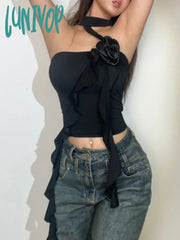 Lunivop Sweet Trendy Fashion Women Tank Top Korean Off Shoulder Ruffles Slash Neck Tanks All Match