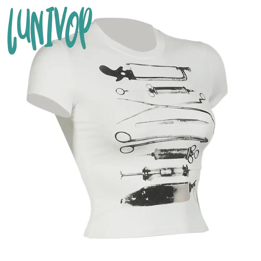 Lunivop Teen Girl Vintage Grunge Short Sleeve T-Shirts Personalized Print Crop Tops Summer Slim Fit
