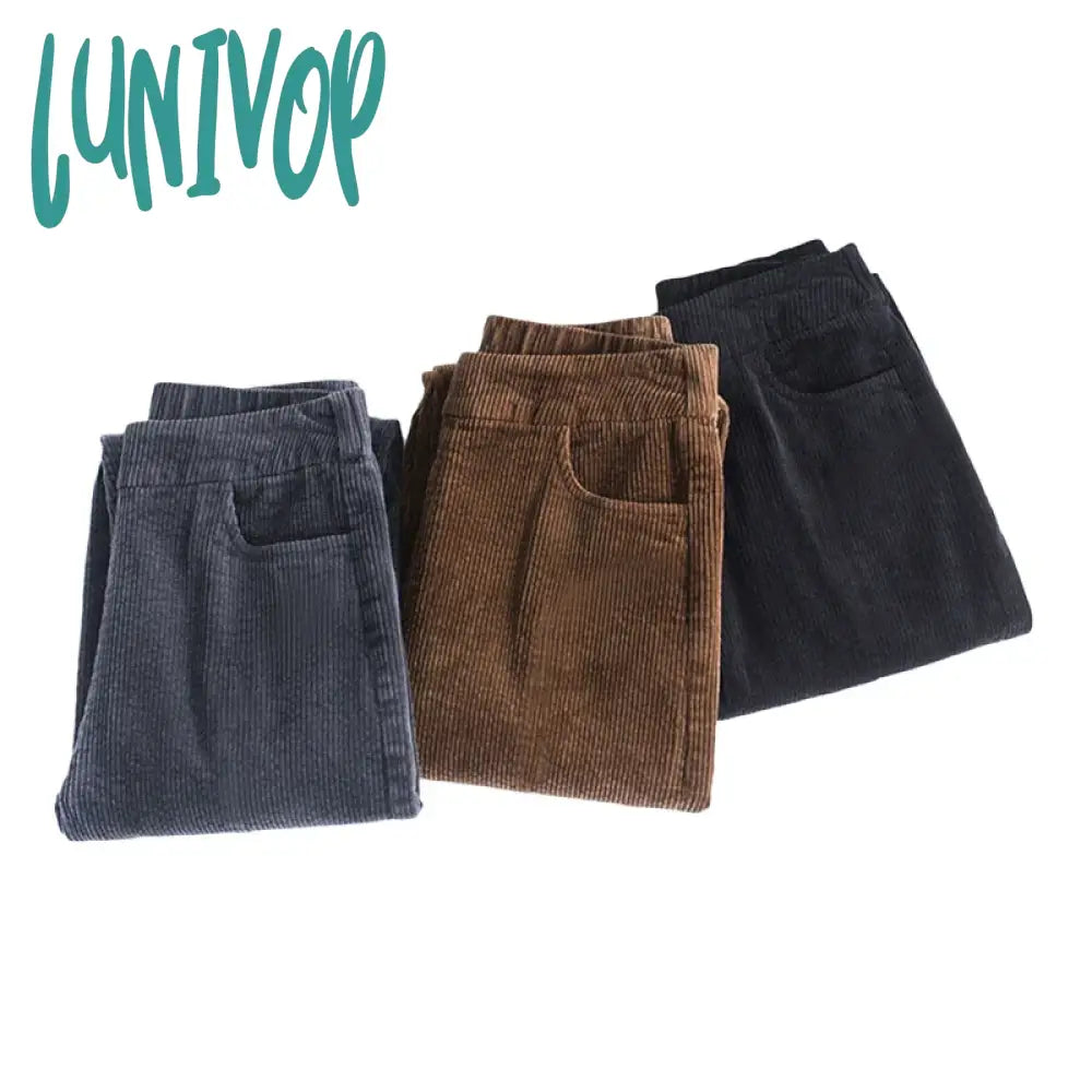 Lunivop Thick Plush Corduroy Casual Pants For Women Fashion Warm Autumn Winter Trousers High Waist