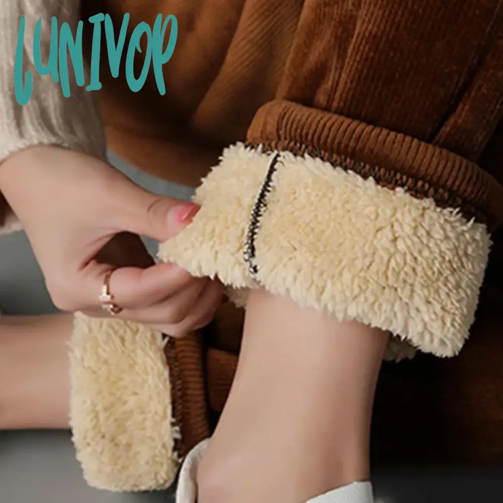 Lunivop Thick Plush Corduroy Casual Pants For Women Fashion Warm Autumn Winter Trousers High Waist