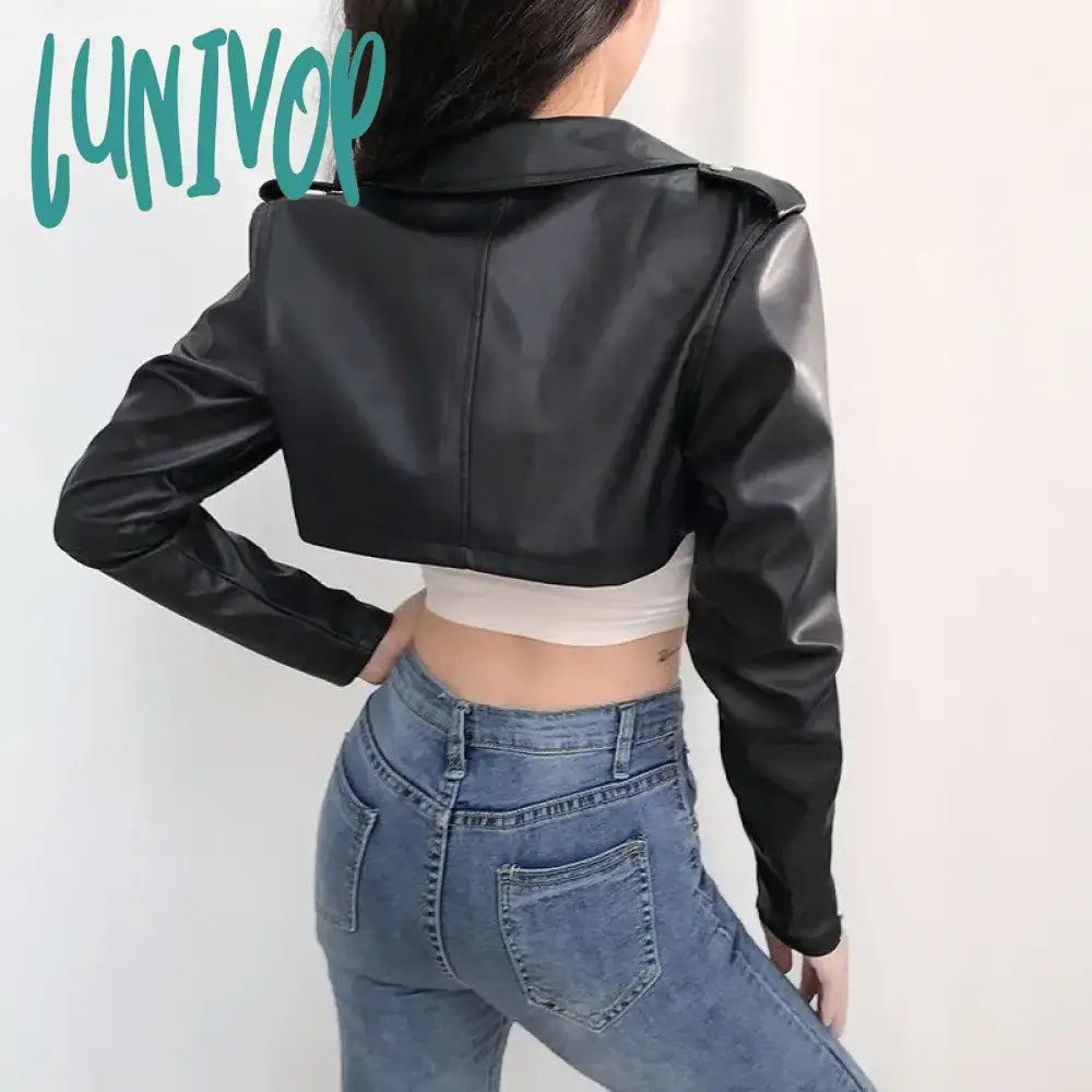 Lunivop Trend Fashion Pu Sexy Crop Jacket Spring Motorcycle Biker Faux Leather Coat Y2K Streetwear