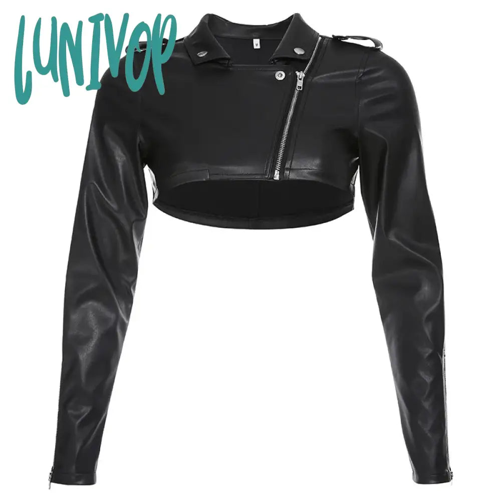 Lunivop Trend Fashion Pu Sexy Crop Jacket Spring Motorcycle Biker Faux Leather Coat Y2K Streetwear