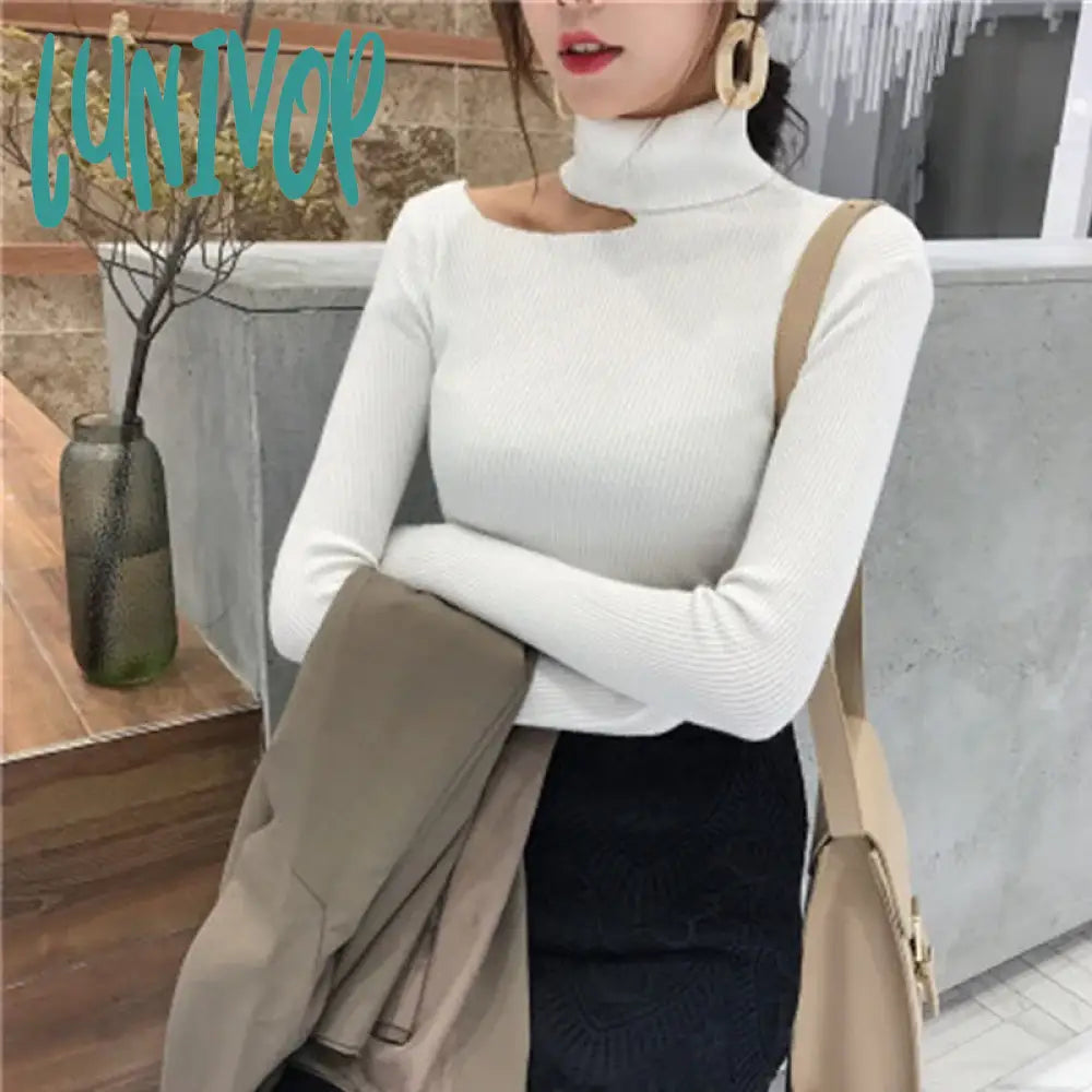 Lunivop Turtleneck Off Shoulder Long Sleeve T-Shirt Women’s Slim Sweater Autumn Korean Style