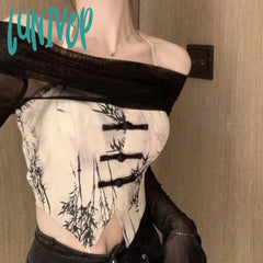 Lunivop Two Pieces Set Long Sleeve T-Shirts Y2K Aesthetic All Match Halter Irregular Sleeveless