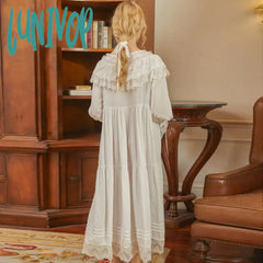 Lunivop Victorian White Night Dress Women Long Sleeve Romantic Vintage Nightgown Retro Princess
