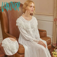 Lunivop Victorian White Night Dress Women Long Sleeve Romantic Vintage Nightgown Retro Princess