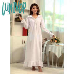 Lunivop Victorian White Night Dress Women Spring Fall Long Sleeve Robe Peignoir Vintage Nightgowns