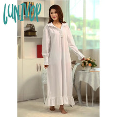 Lunivop Victorian White Night Dress Women Spring Fall Long Sleeve Robe Peignoir Vintage Nightgowns