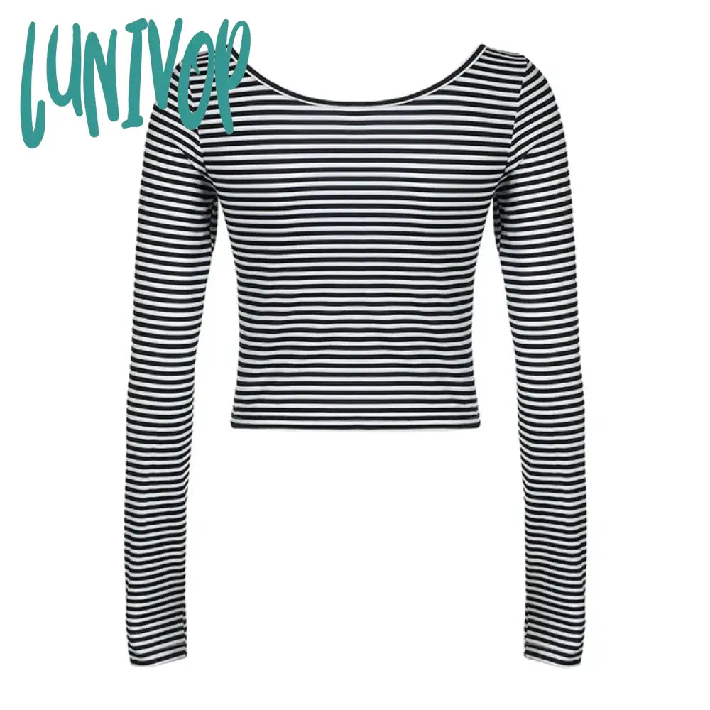 Lunivop Vintage Aesthetic Y2K Retro Crop Tops Cyber Grunge Striped T-Shirt Women Low Cut O Neck