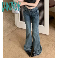 Lunivop Vintage Blue Flare Jeans Woman America Retro Y2K Straight Denim Pants High Waist Office