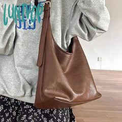 Lunivop Vintage Brown Shoulder Bag For Women Elegant Pu Leather Casual Large Capacity Tote