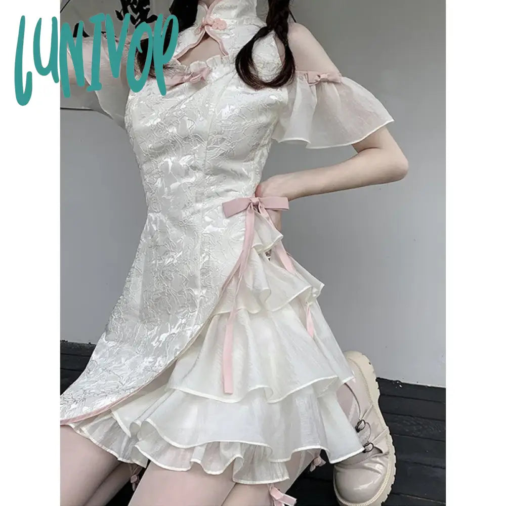 Lunivop Vintage Chinese Style Cheongsam High Split Mini Dress Tie Dye Gothic Women Aesthetic