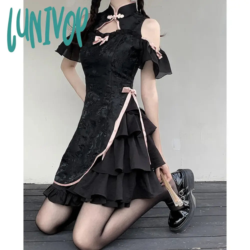 Lunivop Vintage Chinese Style Cheongsam High Split Mini Dress Tie Dye Gothic Women Aesthetic