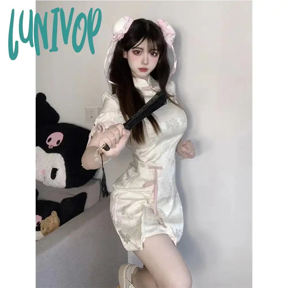 Lunivop Vintage Chinese Style Cheongsam High Split Mini Dress Tie Dye Gothic Women Aesthetic