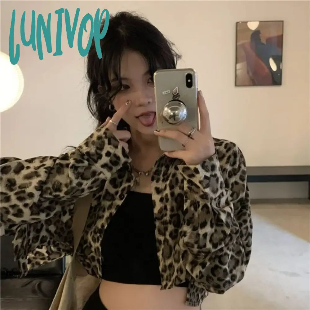 Lunivop Vintage Cropped Leopard Jacket Women Spring Streetwear Y2K Korean Fashion Short Chic And