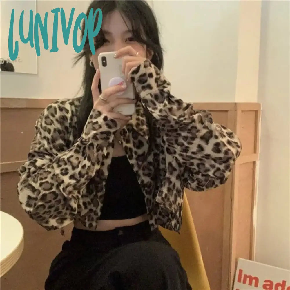 Lunivop Vintage Cropped Leopard Jacket Women Spring Streetwear Y2K Korean Fashion Short Chic And