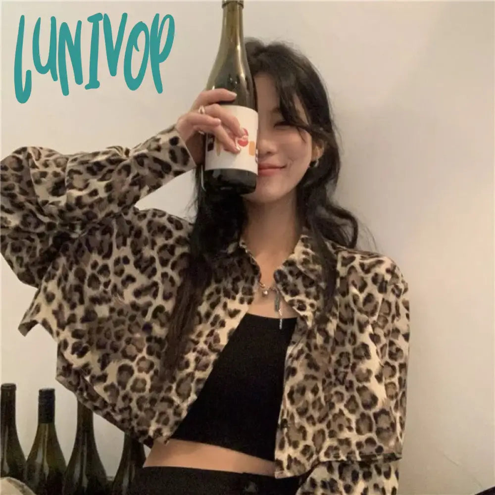 Lunivop Vintage Cropped Leopard Jacket Women Spring Streetwear Y2K Korean Fashion Short Chic And