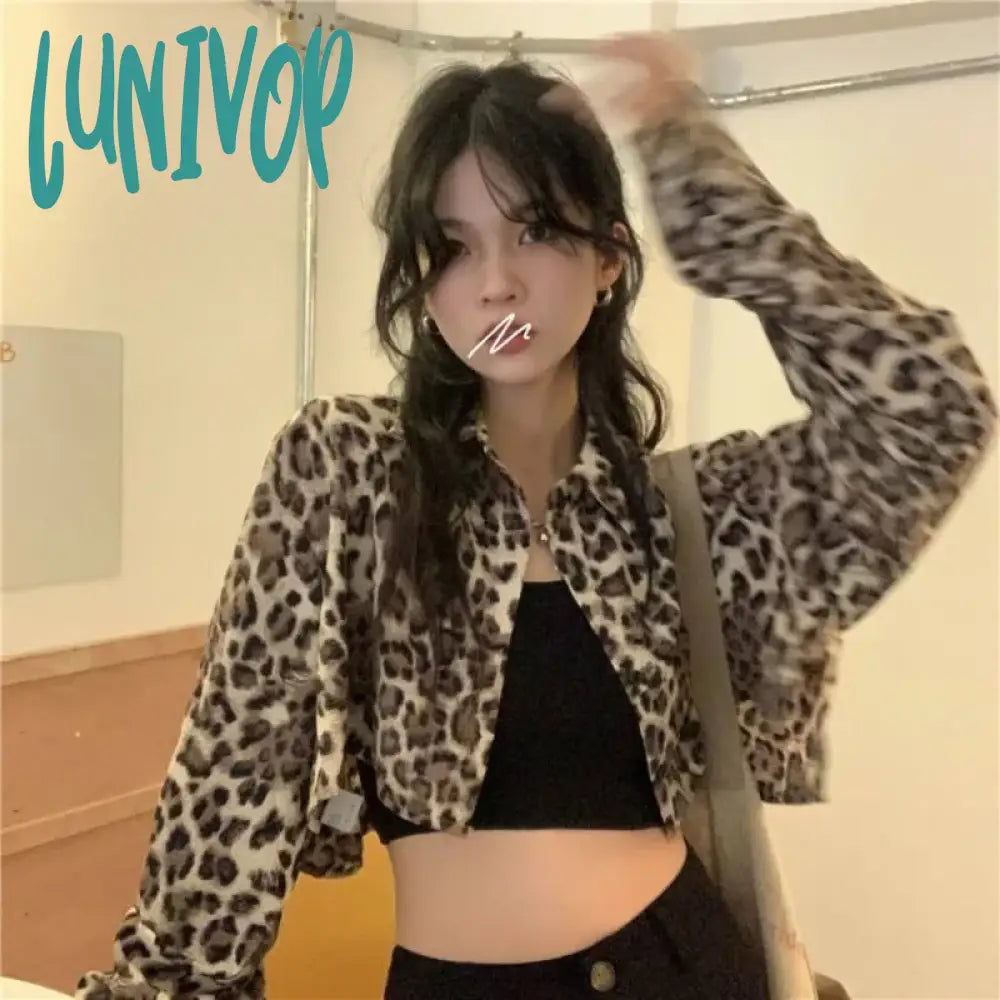 Lunivop Vintage Cropped Leopard Jacket Women Spring Streetwear Y2K Korean Fashion Short Chic And