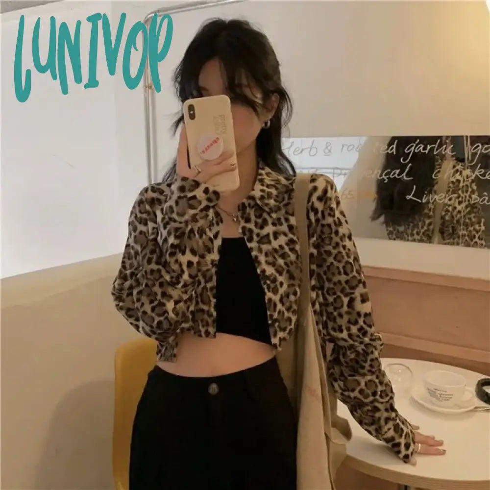 Lunivop Vintage Cropped Leopard Jacket Women Spring Streetwear Y2K Korean Fashion Short Chic And