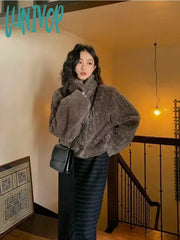 Lunivop Vintage Cropped Stand Neck Loose Casual Jacket Japanese Streetwear Fashion Fluffy Coats Y2K