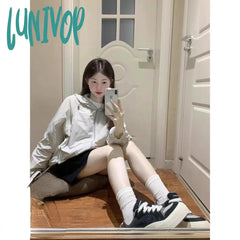 Lunivop Vintage Cropped Windbreakers Jacket Women Korean Fashion Summer Preppy Style Jackets
