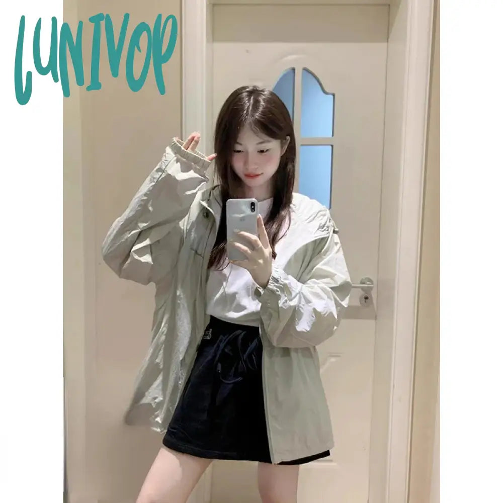 Lunivop Vintage Cropped Windbreakers Jacket Women Korean Fashion Summer Preppy Style Jackets