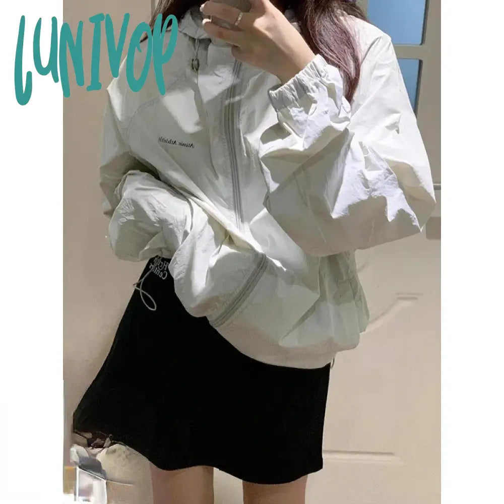 Lunivop Vintage Cropped Windbreakers Jacket Women Korean Fashion Summer Preppy Style Jackets