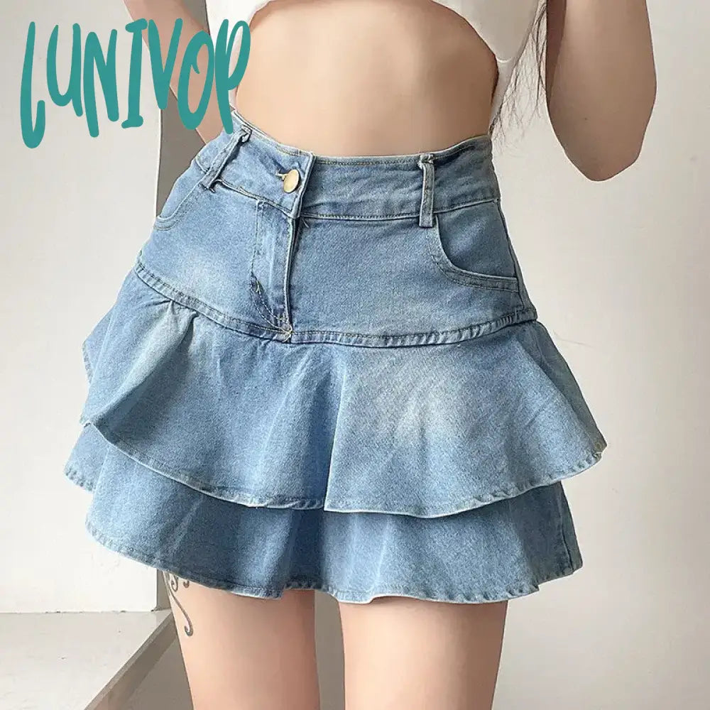 Lunivop Vintage Denim Skirt Shorts Women Summer Korean Fashion High Waist A-Line Slim Cute Sexy