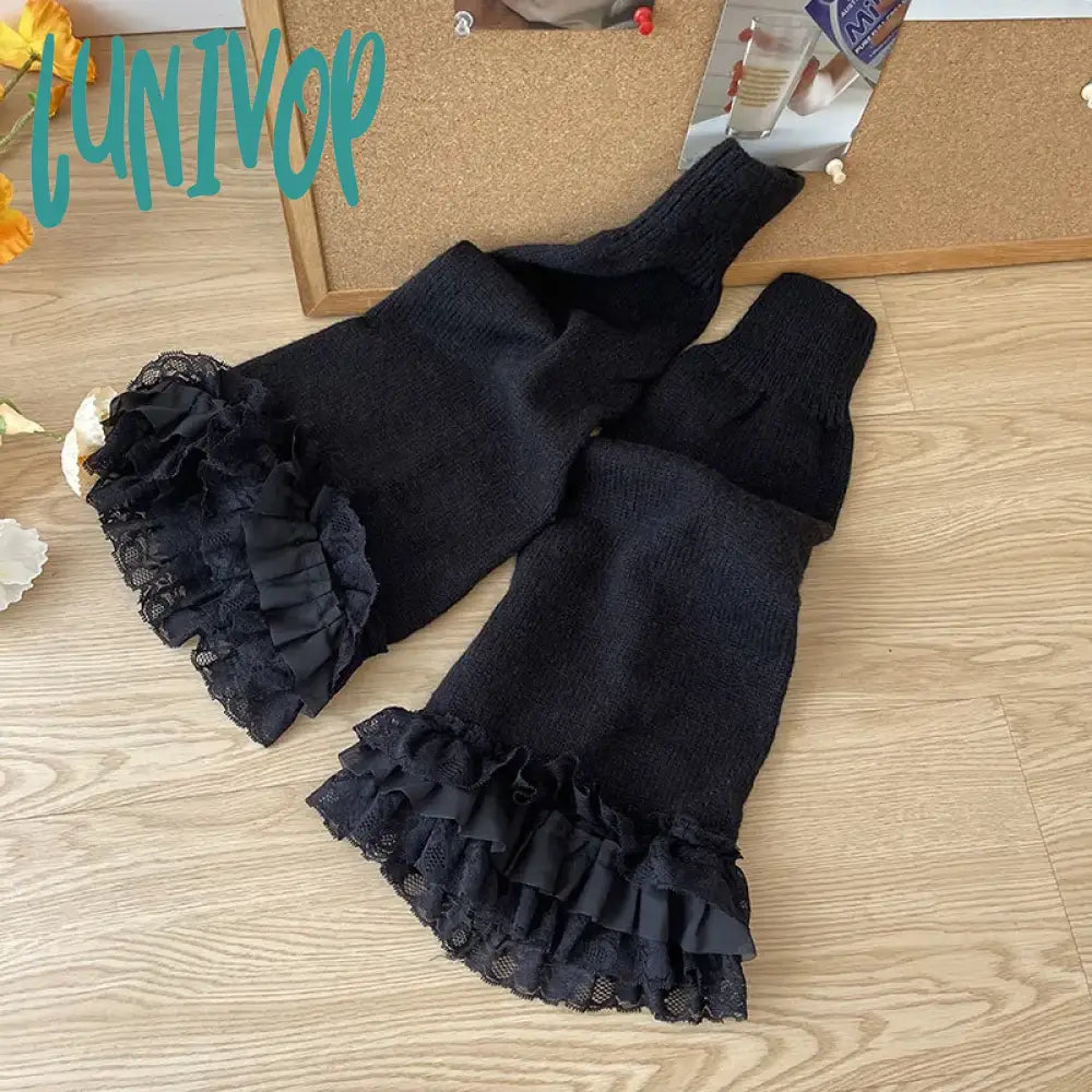 Lunivop Vintage Lace Leg Warmers Sweet Japanese Over Knee Socks Winter Warm Knit Y2K Covers