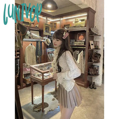 Lunivop Vintage Lace Shirts Women Streetwear Ruffles Tunic Crop Tops Blouses Sweet Korean Elegant