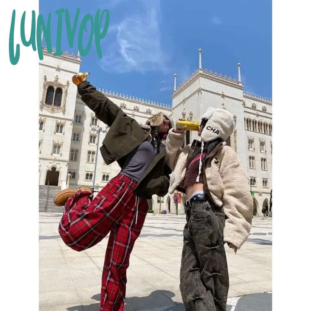 Lunivop Vintage Lamb Wool Jacket Women Y2K Streetwear Winter Coat Warm Padding Jackets Korean