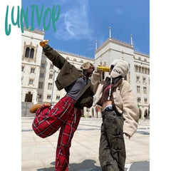 Lunivop Vintage Lamb Wool Jacket Women Y2K Streetwear Winter Coat Warm Padding Jackets Korean