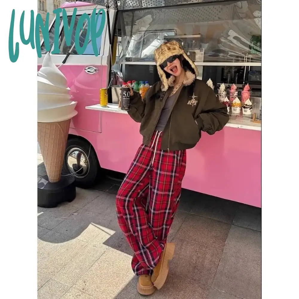 Lunivop Vintage Lamb Wool Jacket Women Y2K Streetwear Winter Coat Warm Padding Jackets Korean