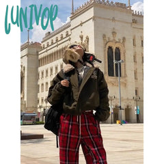 Lunivop Vintage Lamb Wool Jacket Women Y2K Streetwear Winter Coat Warm Padding Jackets Korean