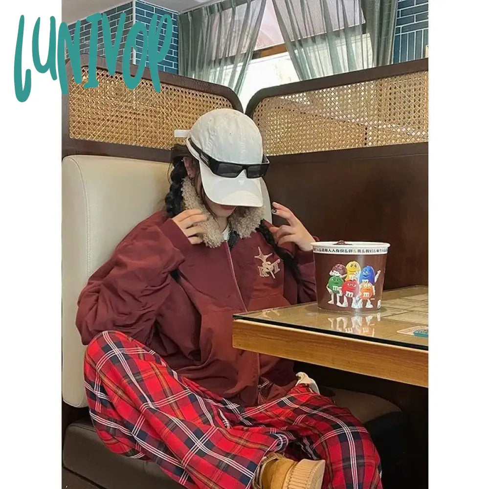 Lunivop Vintage Lamb Wool Jacket Women Y2K Streetwear Winter Coat Warm Padding Jackets Korean