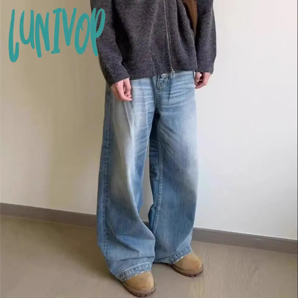 Lunivop Vintage Straight Blue Jeans Woman Baggy High Waist Basic Denim Pants Korean Fashion Y2K