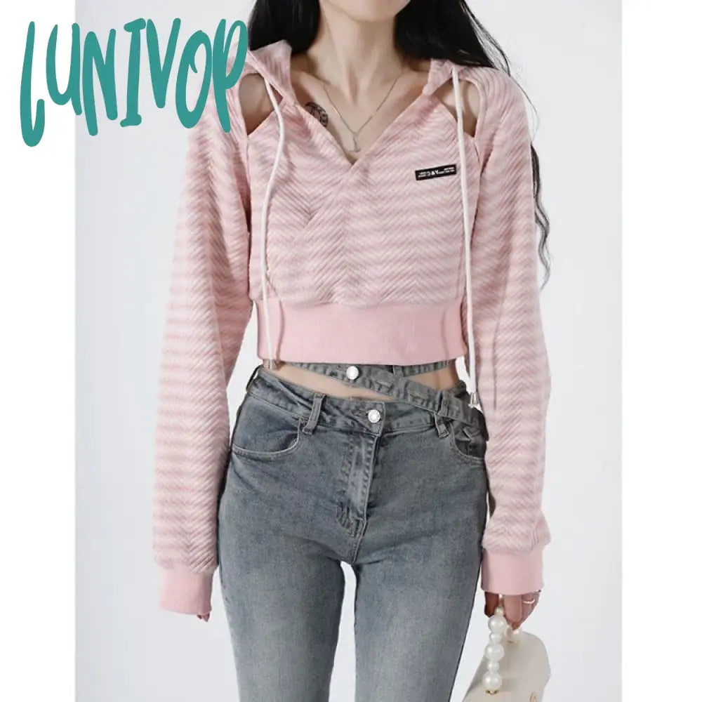 Lunivop Vintage Striped Hoodie Tops Women 2024 Spring All-Match Slim Fit Sweatshirt Mujer Y2K Long