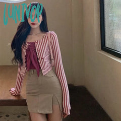 Lunivop Vintage Striped Shirts Women Y2K Tunic Slim Crop Tops Streetwear Korean Harajuku Long