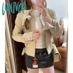 Lunivop Vintage Y2K Suede Jacket Women Korean Fashion Streetwear Crop Bomber Jackets Japanese 2000S