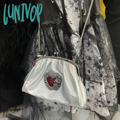 Lunivop Vintage Y2K Womens Handbag Silver Gothic Fashion Chains Casual Shoulder Bag Pu Leather